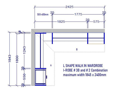 3B and 2 "L" Shape Walk In Wardrobes Combination