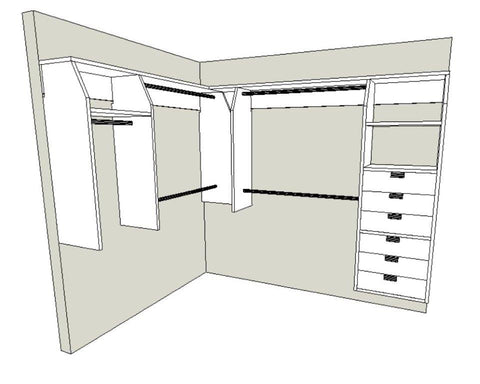 3B(6 x Drawers) and 2 "L" Shape Walk In Wardrobe Combination