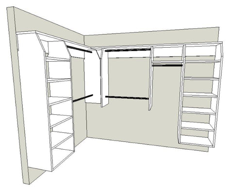 4 and 3 "L" Shape Walk In Wardrobe Combination