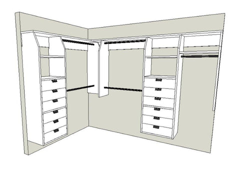 3B(6 x Drawers) and 5(6 x Drawers) "L" Shape Walk In Wardrobe Combination