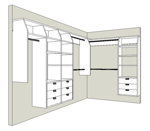 A (Designer's Choice) "L" Shape Walk In Wardrobe Combination