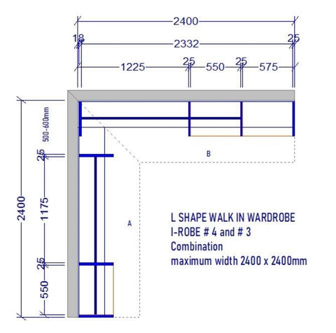 L Shape Walk In Robe I-Robe walk in wardrobe