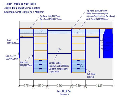 L Shape Walk In Robe I-Robe walk in wardrobe