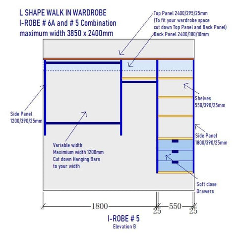 L Shape Walk In Robe I-Robe walk in wardrobe
