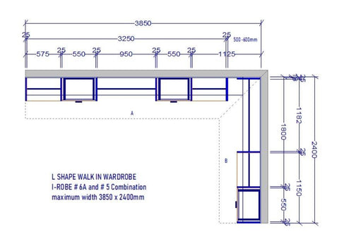 L Shape Walk In Robe I-Robe walk in wardrobe