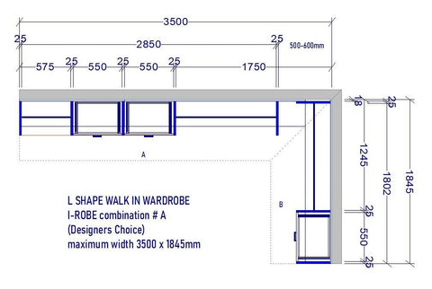 L Shape Walk In Robe I-Robe walk in wardrobe