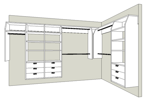 A (Designer's Choice) "L" Shape Walk In Wardrobe Combination