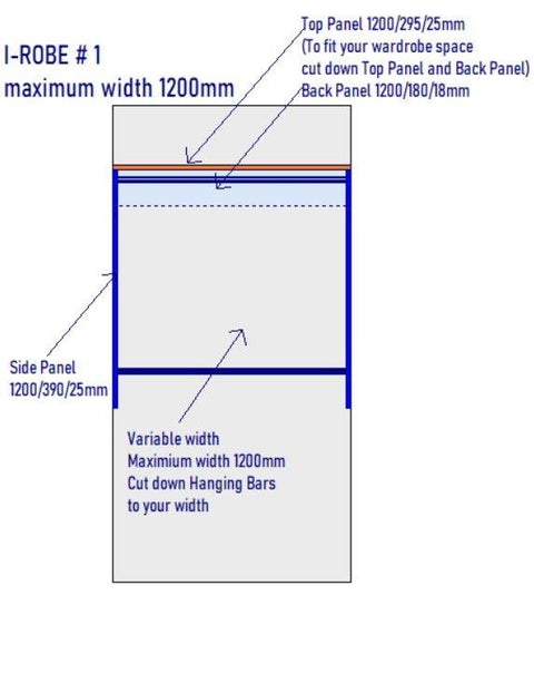 i-Robe Wardrobe 1 dimensions for 1200mm wardrobe space with double hanging rails