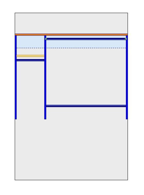 i-Robe Wardrobe 2A elevation with double hanging section, long hanging section and side shelf