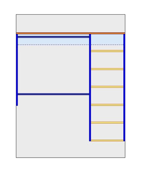 i-Robe Wardrobe 3 elevation with shelf tower, top shelf and double hanging section